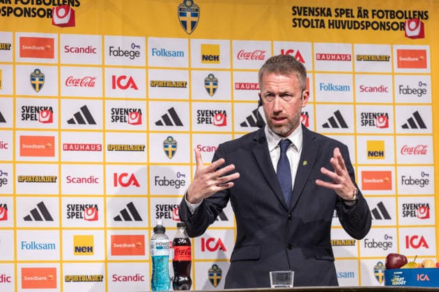 260512 Head coach Graham Potter of the Swedish men s national football team during a press conference on May 12, 2026 in Stockholm Photo Jonathan Näckstrand BILDBYRAN COP 94 JN0270 fotboll football soccer fotball vm fifa world cup presskonferens press conference sverige sweden sverige a bbeng  Copyright: JONATHANxNÄCKSTRAND BB260512JN012