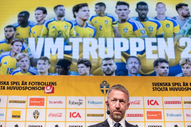 260512 Head coach Graham Potter of the Swedish men s national football team during a press conference on May 12, 2026 in Stockholm Photo Jonathan Näckstrand BILDBYRAN COP 94 JN0270 fotboll football soccer fotball vm fifa world cup presskonferens press conference sverige sweden sverige a bbeng  Copyright: JONATHANxNÄCKSTRAND BB260512JN013