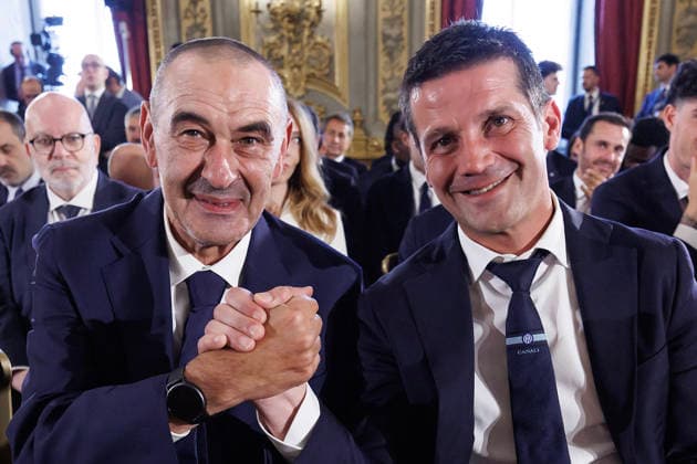 Maurizio Sarri e Cristian Chivu al Quirinale in occasione dell™incontro tra il presidente della Repubblica Sergio Mattarella e le delegazioni di Lazio e Inter, finaliste della Coppa Italia di calcio Frecciarossa 2025 2026, Roma, MartedÃ¬ 12 Maggio 2026 (Foto Roberto Monaldo LaPresse) Maurizio Sarri and Cristian Chivu at the Quirinale during the meeting during the meeting between the President of the Republic Sergio Mattarella and the delegations of the Lazio and Inter football teams, finalists of the 2025 2026 Frecciarossa Italian Cup, Rome, Tuesday, May 12, 2026  Copyright: xRobertoxMonaldo LaPressex