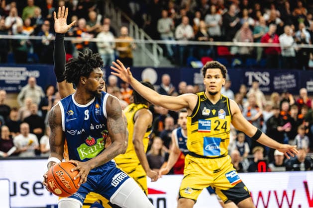 Rostock, Germany 12 May 2026 easyCredit BBL Play Ins 2025 2026 Rostock Seawolves vs MHP Riesen Ludwigsburg In the picture Kassim Nicholson Rostock Seawolves Stadthalle Rostock Mecklenburg Vorpommern Copyright: xFotostandx xVoelkerx