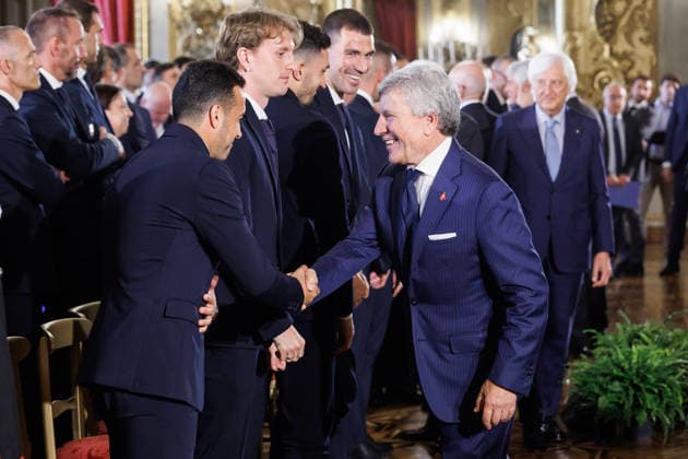 Il presidente della Lega Calcio Enzo Maria Simonelli al Quirinale in occasione dell™incontro tra il presidente della Repubblica Sergio Mattarella e le delegazioni di Lazio e Inter, finaliste della Coppa Italia di calcio Freccirossa 2025 2026, Roma, MartedÃ¬ 12 Maggio 2026 (Foto Roberto Monaldo LaPresse) Enzo Maria Simonelli at the Quirinale during the meeting between the President of the Republic Sergio Mattarella and the delegations of the Lazio and Inter football teams, finalists of the 2025 2026 Freccirossa Italian Cup, Rome, Tuesday, May 12, 2026  Copyright: xRobertoxMonaldo LaPressex