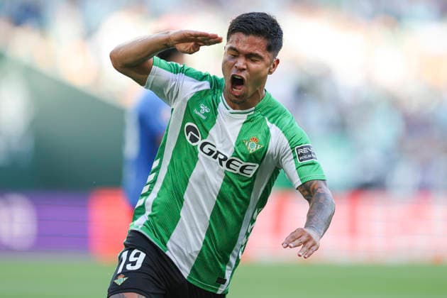 Real Betis v Elche CF. La Liga EA Sports. Date 36 Juan Camilo Cucho Hernandez of Real Betis celebrates after scoring the 1-0 during the La Liga EA Sports match between Real Betis and Elche CF, matchday 36, played at La Cartuja Stadium on May 12, 2026 in Sevilla, Spain. Contributor Copyright: xPressinphotox AP_260512_BET_ELC_2526_004