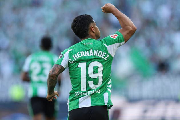 Real Betis v Elche CF. La Liga EA Sports. Date 36 Juan Camilo Cucho Hernandez of Real Betis celebrates after scoring the 1-0 during the La Liga EA Sports match between Real Betis and Elche CF, matchday 36, played at La Cartuja Stadium on May 12, 2026 in Sevilla, Spain. Contributor Copyright: xPressinphotox AP_260512_BET_ELC_2526_005