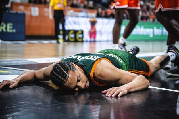 1 Basketball Bundesliga, easyCredit BBL, Season 2025 2026, Men, Play Ins, Match for 7th place, 12 05 2026, RASTA Vechta Gladiators Trier Jordan Roland 15 VET CONCEPT Gladiators Trier during the game Vechta RASTA Dome Lower Saxony Germany