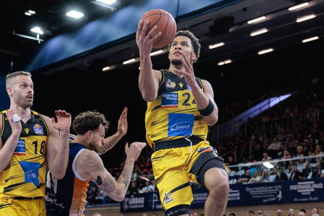 Brandon Tischler MHP Riesen Ludwigsburg, 24 , GER, Rostock Seawolves vs MHP Riesen Ludwigsburg, easycredit BBL, Basketball, Bundesliga, Play Ins, Season 2025 2026, 12 05 2026 GER, Rostock Seawolves vs MHP Riesen Ludwigsburg, easycredit BBL, Basketball, Bundesliga, Play Ins, Season 2025 2026, 12 05 2026 Rostock Copyright: xEibner-Pressefoto DenverxEhrlichx EP_DEH