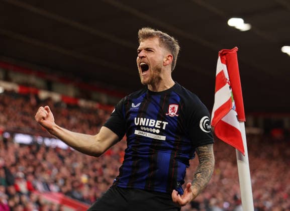 Football - 2025 2026 EFL Sky Bet Championship - Play-Off - Second Semi-Final - Southampton vs Middlesbrough - St Mary™s Stadium - Tuesday 12th May 2026 Riley McGree of Middlesbrough celebrates scoring during the Championship play-off semi-final second leg match at St Mary™s Stadium COLORSPORT Shaun Boggust 