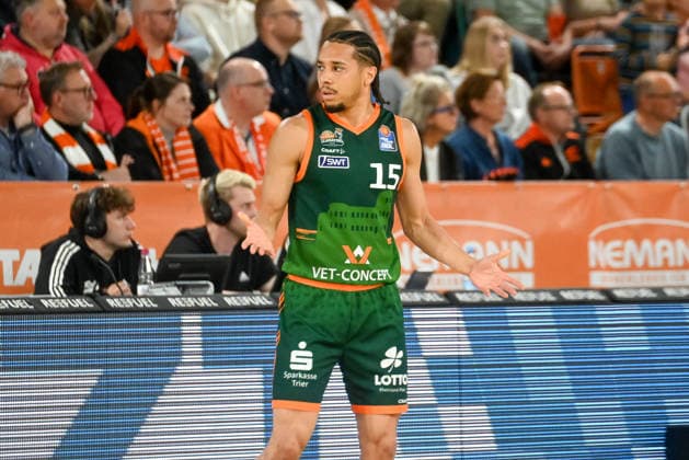 Jordan Roland VET CONCEPT Gladiators Trier, 15 RASTA Vechta vs VET CONCEPT Gladiators Trier, easyCredit Basketball Bundesliga, Play Ins, Season 2025 2026, 12 05 2026, RASTA Vechta vs VET CONCEPT Gladiators Trier, easyCredit Basketball Bundesliga, Play Ins, Season 2025 2026, 12 05 2026 Vechta Copyright: xEibner-Pressefoto RobertxGertzenx EP_RGN