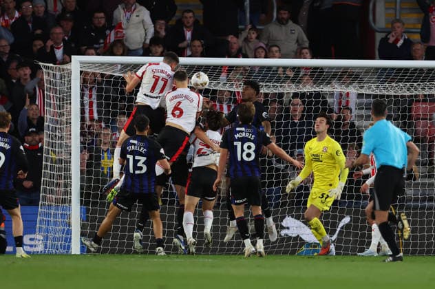 Football - 2025 2026 EFL Sky Bet Championship - Play-Off - Second Semi-Final - Southampton vs Middlesbrough - St Mary™s Stadium - Tuesday 12th May 2026 Ross Stewart of Southampton heads in the equaliser during the Championship play-off semi-final second leg match at St Mary™s Stadium COLORSPORT Shaun Boggust 