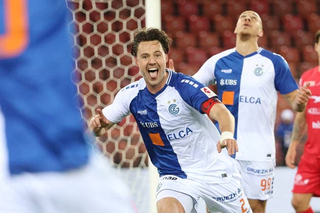 Grasshopper FC Winterthur goal celebration Dirk Abels GC after the goal to 3 2 12 05 2026 Stadion Letzigrund Zuerich , SWITZERLAND, Season 2025 2026 Men Soccer Super League Grasshopper Club Zuerich FC Winterthur goal celebration Dirk Abels GC after the goal to 3 2 against goalkeeper Stefanos Kapino FCW
