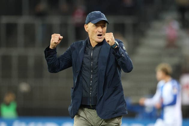 Grasshopper FC Winterthur Coach Peter Zeidler GC jubilant 12 05 2026 Stadium Letzigrund Zuerich , SWITZERLAND, Season 2025 2026 Mens Soccer Super League Grasshopper Club Zuerich FC Winterthur Coach Peter Zeidler GC jubilant
