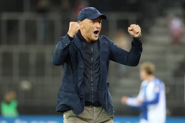 Grasshopper FC Winterthur Coach Peter Zeidler GC jubilant 12 05 2026 Stadium Letzigrund Zuerich , SWITZERLAND, Season 2025 2026 Mens Soccer Super League Grasshopper Club Zuerich FC Winterthur Coach Peter Zeidler GC jubilant