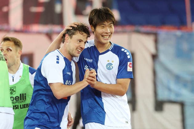 Grasshopper FC Winterthur Dirk Abels Young Jun Lee GC 12 05 2026 Stadion Letzigrund Zuerich , SWITZERLAND, Season 2025 2026 Mens Soccer Super League Grasshopper Club Zuerich FC Winterthur Dirk Abels Young Jun Lee GC
