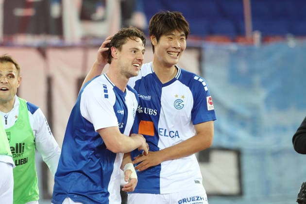 Grasshopper FC Winterthur Dirk Abels Young Jun Lee GC 12 05 2026 Stadion Letzigrund Zuerich , SWITZERLAND, Season 2025 2026 Mens Soccer Super League Grasshopper Club Zuerich FC Winterthur Dirk Abels Young Jun Lee GC