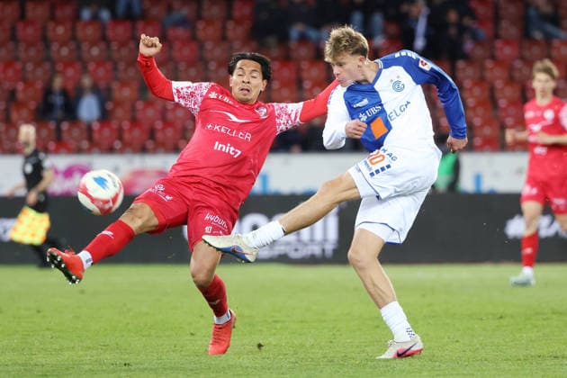 Grasshopper FC Winterthur Randy Schneider vs Jonathan Asp Jensen 12 05 2026 Stadion Letzigrund Zuerich , SWITZERLAND, Season 2025 2026 Men Soccer Super League Grasshopper Club Zuerich FC Winterthur Randy Schneider left,FCW vs Jonathan Asp Jensen GC