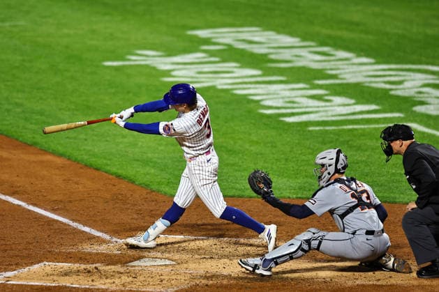 MLB, Baseball Herren, USA Tigers Vs. Mets New York Mets player Carson Benge 3 singles to drive in a run during the fourth inning of a baseball game against the Detroit Tigers at Citi Field in Flushing, New York, on May 12, 2026. Flushing N.Y. United States  Copyright: xGordonxDonovanx originalFilename:donovan-mlbtiger260512_npJ7s.jpg
