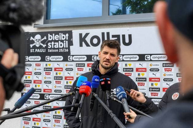 Nikola Vasilj Pauli in an interview with Sky Sport 1 NDR ARD Germany , Hamburg , Training ground at Kollaustrasse , Football , 1 Bundesliga , Training of FC St Pauli