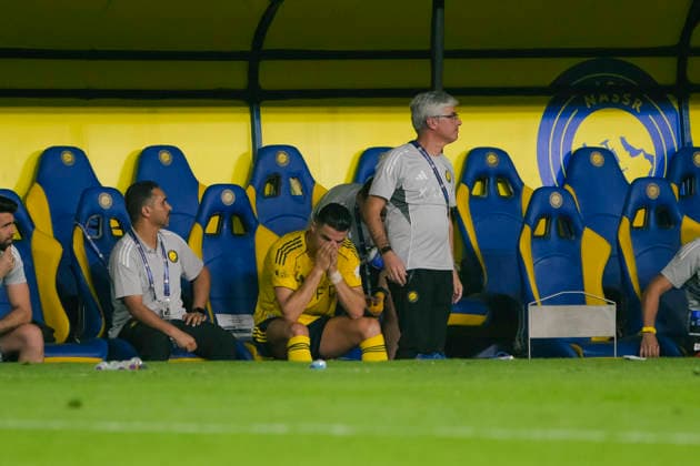 RIYADH, SAUDI ARABIA - MAY 12: Cristiano Ronaldo of Al Nassr looking glum on bench after being substituted during the Saudi Pro League match between Al Nassr and Al Hilal at Al Awwal Park on May 12, 2026 in Riyadh, Saudi Arabia (MB Media)  Copyright: xx