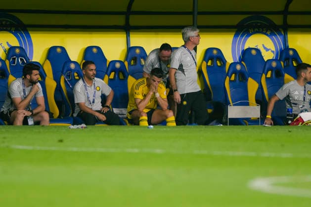 RIYADH, SAUDI ARABIA - MAY 12: Cristiano Ronaldo of Al Nassr looking glum on bench after being substituted during the Saudi Pro League match between Al Nassr and Al Hilal at Al Awwal Park on May 12, 2026 in Riyadh, Saudi Arabia (MB Media)  Copyright: xx