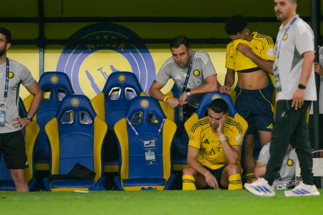 RIYADH, SAUDI ARABIA - MAY 12: Cristiano Ronaldo of Al Nassr looking glum on bench after being substituted during the Saudi Pro League match between Al Nassr and Al Hilal at Al Awwal Park on May 12, 2026 in Riyadh, Saudi Arabia (MB Media)  Copyright: xx