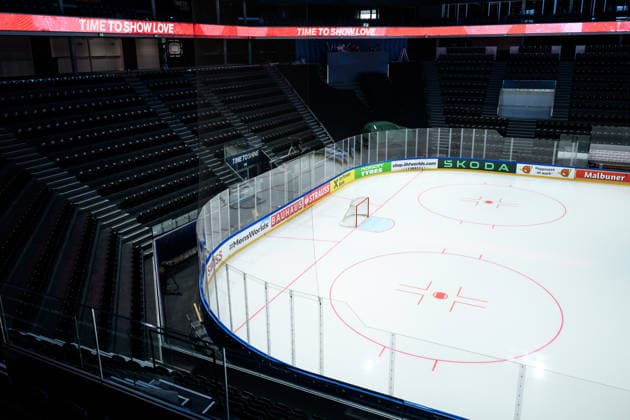 260513 Interior view of BCF Arena during build up ahead of the 2026 IIHF Ice Hockey World Championship on May 13, 2026 in Fribourg Photo Jesper Zerman BILDBYRAN kod JZ JZ0711 ishockey ice hockey ishockey vm 2026 vm 2026 iihf world championship förhand inför preview day 2 bbeng arena  Copyright: JESPERxZERMAN BB260513JZ005