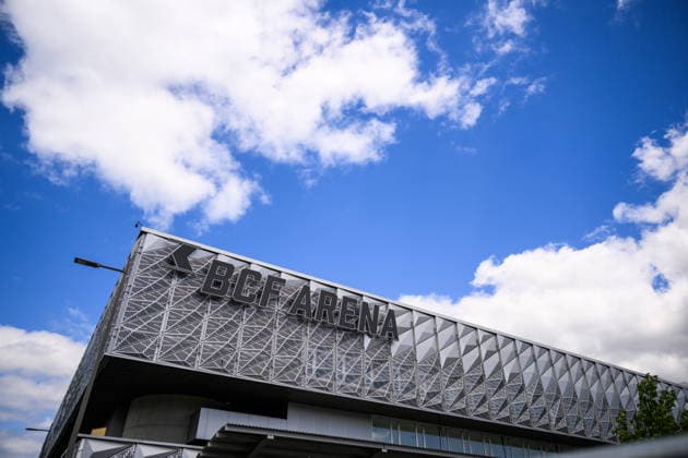 260513 Exterior view of BCF Arena during build up ahead of the 2026 IIHF Ice Hockey World Championship on May 13, 2026 in Fribourg Photo Jesper Zerman BILDBYRAN kod JZ JZ0711 ishockey ice hockey ishockey vm 2026 vm 2026 iihf world championship förhand inför preview day 2 bbeng arena  Copyright: JESPERxZERMAN BB260513JZ006
