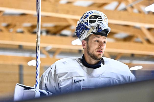 Goalkeeper Petr Kvaca attends Czech national Ice hockey, Eishockey team training session at the 2026 IIHF Ice Hockey World Championship, WM, Weltmeisterschaft in Fribourg, Switzerland, on May 13, 2026. (CTKxPhoto RadekxPetrasek) CTKPhotoP2026051304372  CTKPhotoP2026051304372