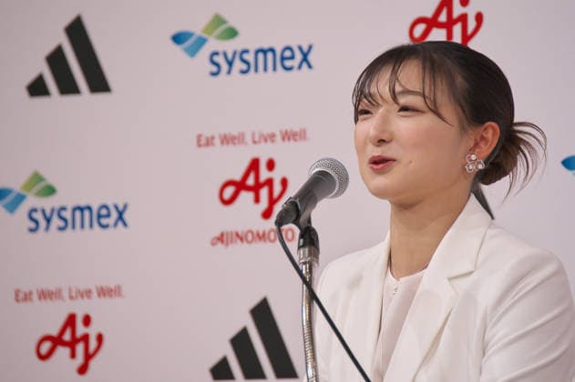 The four-time Olympic figure skater Kaori Sakamoto attends her retirement press conference, PK, Pressekonferenz in Kobe, Hyogo-Prefecture, Japan on Wednesday, May 13, 2026. and she announced, got married on May 5 in this presss conference.  TKP2026051311 KEIZOxMORI
