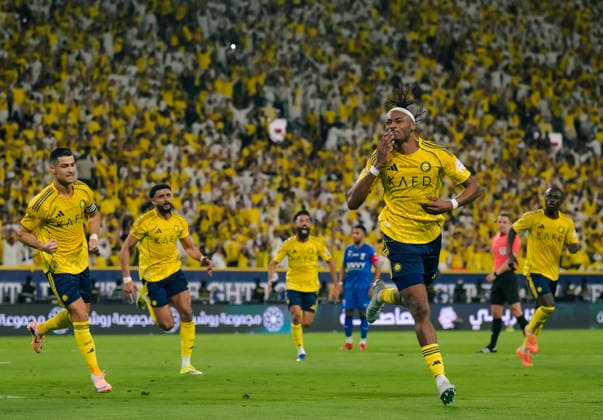 RIYADH, SAUDI ARABIA - MAY 12: Mohamed Simakan of Al Nassr celebrates after scoring his sides first goal during the Saudi Pro League match between Al Nassr and Al Hilal at Al Awwal Park on May 12, 2026 in Riyadh, Saudi Arabia.  Copyright: xKhalidxAlhaj MBxMediax
