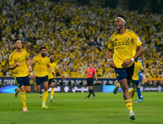 RIYADH, SAUDI ARABIA - MAY 12: Mohamed Simakan of Al Nassr celebrates after scoring his sides first goal during the Saudi Pro League match between Al Nassr and Al Hilal at Al Awwal Park on May 12, 2026 in Riyadh, Saudi Arabia.  Copyright: xKhalidxAlhaj MBxMediax