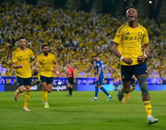 RIYADH, SAUDI ARABIA - MAY 12: Mohamed Simakan of Al Nassr celebrates after scoring his sides first goal during the Saudi Pro League match between Al Nassr and Al Hilal at Al Awwal Park on May 12, 2026 in Riyadh, Saudi Arabia.  Copyright: xKhalidxAlhaj MBxMediax