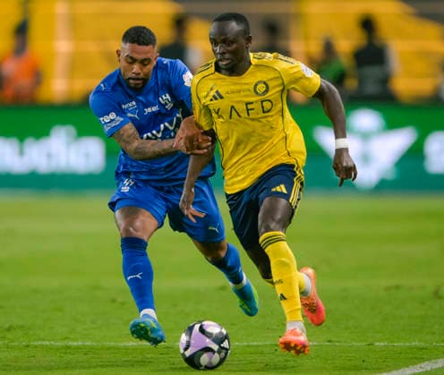 RIYADH, SAUDI ARABIA - MAY 12: Sadio ManÃ of Al Nassr battles for the ball during the Saudi Pro League match between Al Nassr and Al Hilal at Al Awwal Park on May 12, 2026 in Riyadh, Saudi Arabia.  Copyright: xKhalidxAlhaj MBxMediax