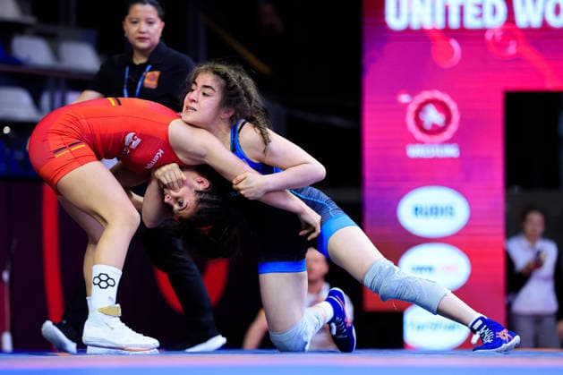 U17 Wrestling European Championships 49kg WW Khadija Gurbanzada AZE df Madina Bayramova GER Copyright: xKostadinxAndonov xUnitedxWorldxWrestlingx Kostadin Andonov United World Wrestling