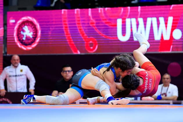 U17 Wrestling European Championships 49kg WW Khadija Gurbanzada AZE df Madina Bayramova GER Copyright: xKostadinxAndonov xUnitedxWorldxWrestlingx Kostadin Andonov United World Wrestling