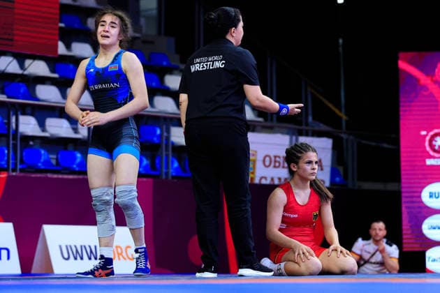 U17 Wrestling European Championships 49kg WW Khadija Gurbanzada AZE df Madina Bayramova GER Copyright: xKostadinxAndonov xUnitedxWorldxWrestlingx Kostadin Andonov United World Wrestling
