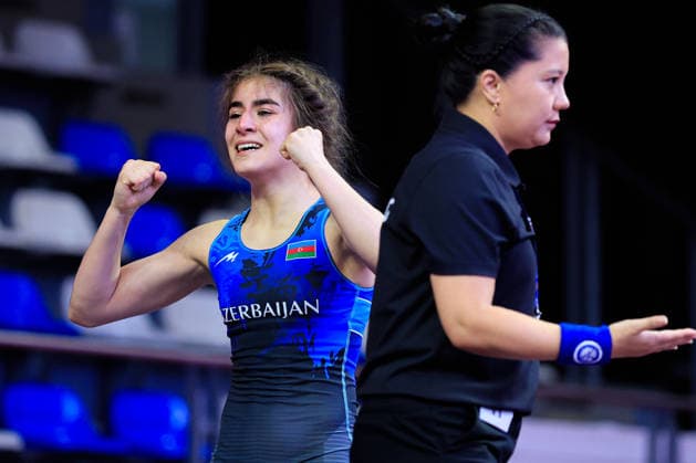 U17 Wrestling European Championships 49kg WW Khadija Gurbanzada AZE df Madina Bayramova GER Copyright: xKostadinxAndonov xUnitedxWorldxWrestlingx Kostadin Andonov United World Wrestling