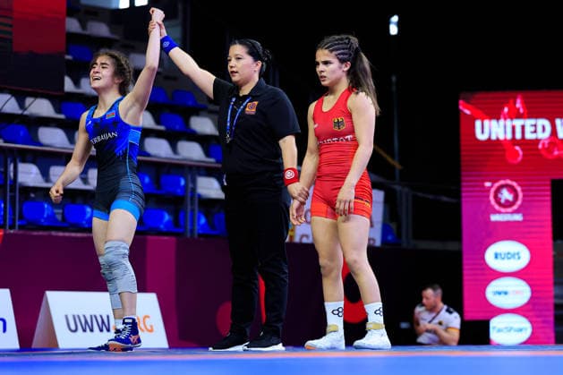 U17 Wrestling European Championships 49kg WW Khadija Gurbanzada AZE df Madina Bayramova GER Copyright: xKostadinxAndonov xUnitedxWorldxWrestlingx Kostadin Andonov United World Wrestling