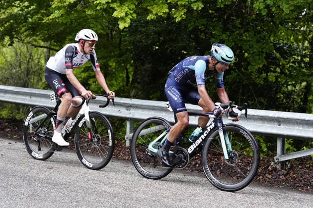 Portugal™s Afonso Oliveira Eulalio of Bahrain Victorious and Spain™s Igor Arrieta Lizarraga of UAE Team Emirates XRG during Stage 5 of the Giro d™Italia, from Praia a Mare to Potenza, Italy, Wednesday, May 13, 2026.  Copyright: xFabioxFerrari LaPressex