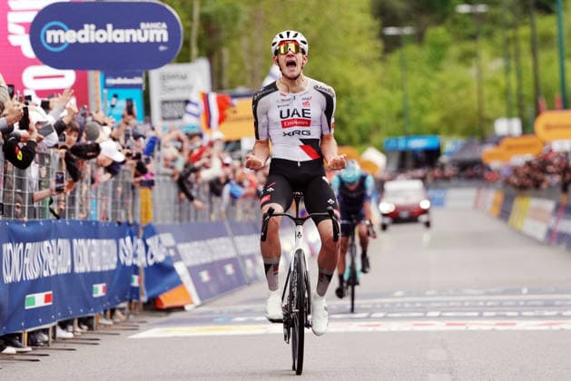 Spain™s Igor Arrieta Lizarraga of UAE Team Emirates XRG winner on the finish line during Stage 5 of the Giro d™Italia, from Praia a Mare to Potenza, Italy, Wednesday, May 13, 2026.  Copyright: xGianxMattiaxD Albertox xLaPressex