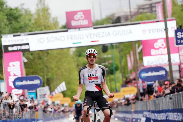 Spain™s Igor Arrieta Lizarraga of UAE Team Emirates XRG winner on the finish line during Stage 5 of the Giro d™Italia, from Praia a Mare to Potenza, Italy, Wednesday, May 13, 2026.  Copyright: xGianxMattiaxD Albertox xLaPressex