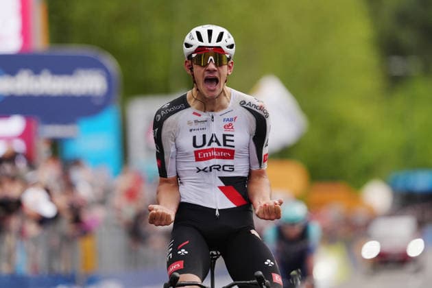 Stage winner Spain™s Igor Arrieta Lizarraga of UAE Team Emirates XRG during Stage 5 of the Giro d™Italia, from Praia a Mare to Potenza, Italy, Wednesday, May 13, 2026.  Copyright: xMarcoxAlpozzi LaPressex