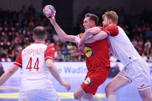 HANDBALL - IHF WC quali, AUT vs POL GRAZ,AUSTRIA,13.MAY.26 - HANDBALL - IHF World Championship, WM, Weltmeisterschaft 2027, European qualification, play off, OEHB international match, Länderspiel, Nationalmannschaft Austria vs Poland. Image shows Nicolas Paulnsteiner (Austria), Tobias Wagner (Austria) and Tomasz Gebala (Poland). GEPAxpictures xChrisxBauer