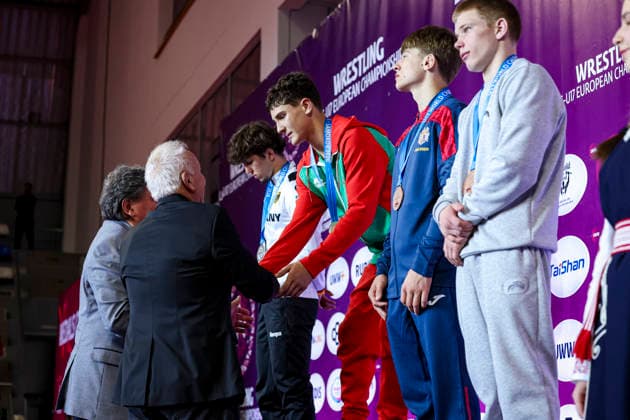 U17 Wrestling European Championships Podium 60kg GR Gold Georgi Petrov Markov BUL , Silver Christiano Liebzeit GER , Bronze Vlad Duminica MDA , Mikhail Stepanov RUS