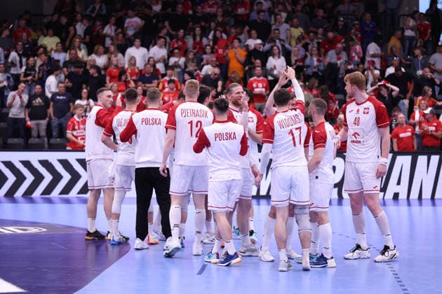 HANDBALL - IHF WC quali, AUT vs POL GRAZ,AUSTRIA,13.MAY.26 - HANDBALL - IHF World Championship, WM, Weltmeisterschaft 2027, European qualification, play off, OEHB international match, Länderspiel, Nationalmannschaft Austria vs Poland. Image shows the rejoicing of Poland. GEPAxpictures xChrisxBauer