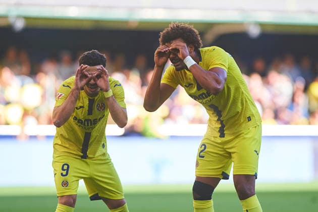 George Mikautadze Villarreal CF and Renato Veiga Villarreal CF celebrates after scoring his team˜s second goal during the LaLiga EA Sports match between Villarreal CF and Sevilla FC at Estadio de la Ceramica on May 13, 2026 in Villarreal, Spain Photo by Maria Jose Segovia DeFodi Images