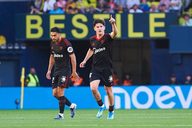Joaquin Martinez Oso Sevilla FC celebrates after scoring his team˜s first goal during the LaLiga EA Sports match between Villarreal CF and Sevilla FC at Estadio de la Ceramica on May 13, 2026 in Villarreal, Spain Photo by Maria Jose Segovia DeFodi Images