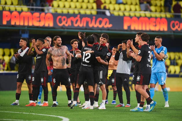Sevilla players celebrates during the LaLiga EA Sports match between Villarreal CF and Sevilla FC at Estadio de la Ceramica on May 13, 2026 in Villarreal, Spain Photo by Maria Jose Segovia DeFodi Images