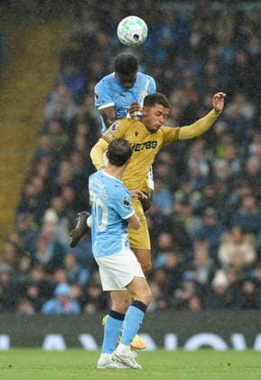 Manchester, England, 13th May 2026. Marc Guehi of Manchester City challenges Brennan Johnson of Crystal Palace during the Manchester City vs Crystal Palace Premier League match at the Etihad Stadium, Manchester. Picture credit should read: Andrew Yates Sportimage EDITORIAL USE ONLY. No use with unauthorised audio, video, data, fixture lists, club league logos or live services. Online in-match use limited to 120 images, no video emulation. No use in betting, games or single club league player publications. SPI_023_AY_Man_City_Palace SPI-4799-0023