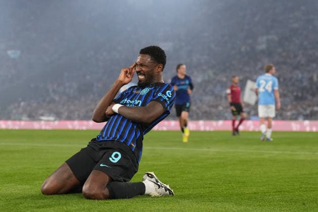 Inter Milan s Marcus Thuram celebrates after scoring during the Frecciarossa Italian Cup 2025 2026 final soccer match between Lazio and Inter Milan at the Stadio Olimpico in Rome, Italy - May 13, 2026 - Soccer  Copyright: xAlfredoxFalcone LaPressex