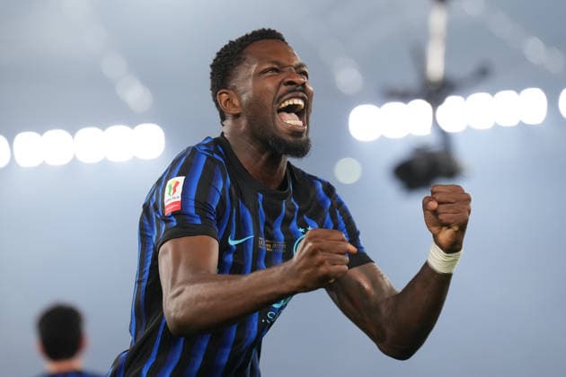 Inter Milan s Marcus Thuram celebrates after scoring during the Frecciarossa Italian Cup 2025 2026 final soccer match between Lazio and Inter Milan at the Stadio Olimpico in Rome, Italy - May 13, 2026 - Soccer  Copyright: xAlfredoxFalcone LaPressex
