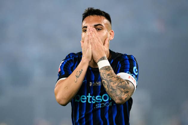 Lautaro Martinez of FC Internazionale reacts during the 2025 2026 Coppa Italia football final between SS Lazio and FC Internazionale at Stadio Olimpico in Rome (Italy), May 13, 2026. AndreaxStaccioli